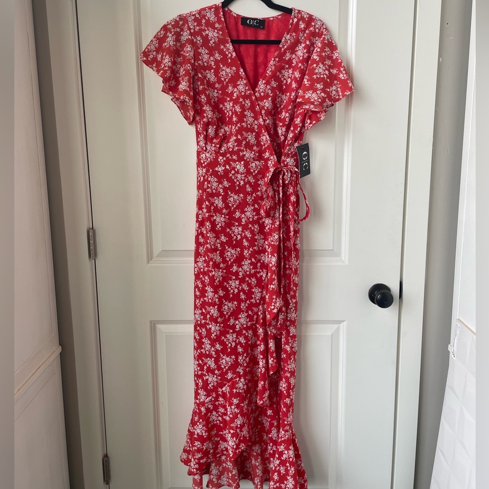 Coral / Red Floral Wrap Dress